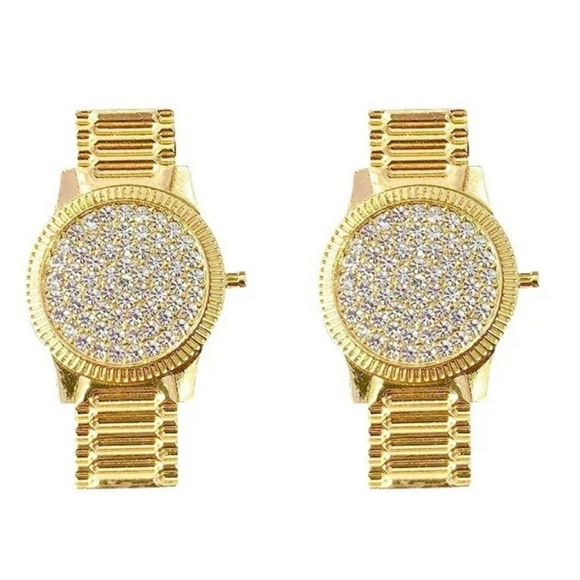 "Watch Me" Glamorous Gold Rhinestone Earrings - Picture 4 of 7